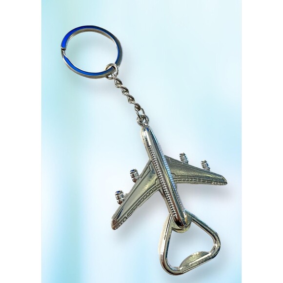 Travel Themed Keychain Bottle Opener - Retro Airplane Design - Picture 3 of 5